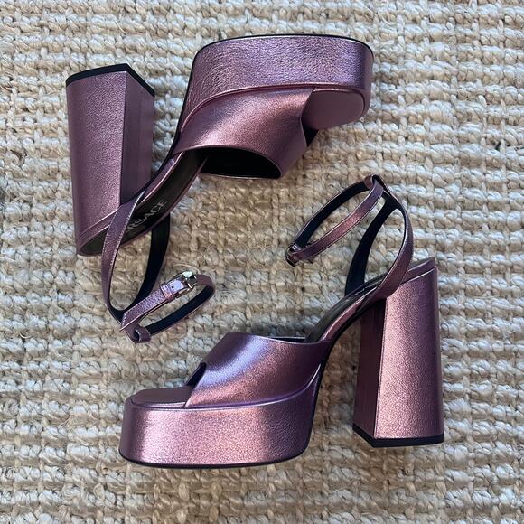 VERSACE Mettalic Logo Charm Platform Heel Sz 39.5M - Picture 2 of 10